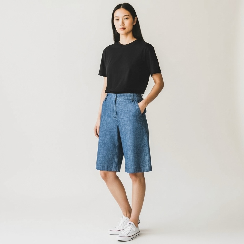 J. Crew Blue Denim Knee-Length Jean Shorts